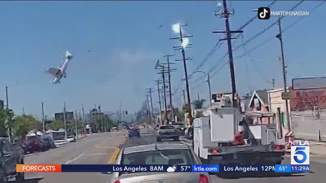 New surveillance video shows moment small plane crashed in Pacoima