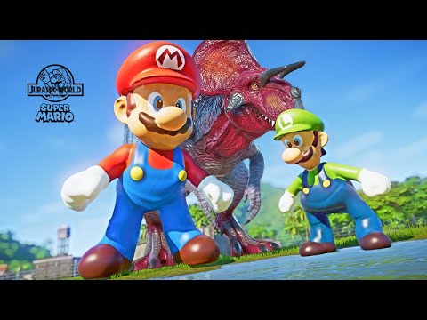 Super Mario, Luigi Bros & Yoshi Dinosaurs Mod in Jurassic World Evolution - TREX must die!