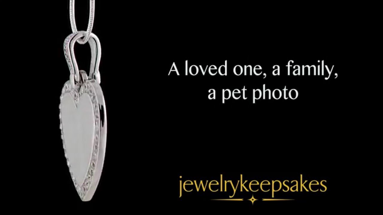 Photo Engraved Gem Heart Silver Pendant