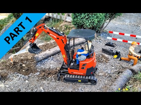 Traffic light installation in tunnel. RC Excavator Kubota Hutter U17, suction truck ErneFant. Part 1