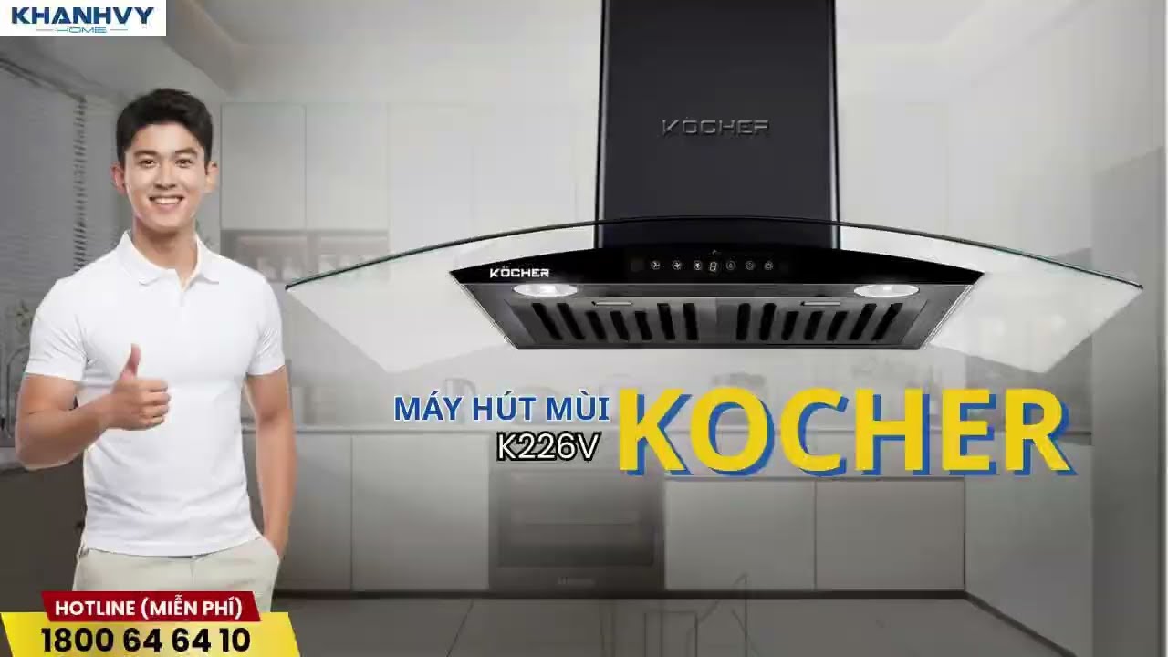 Máy hút mùi kính cong Kocher K-226V màu đen 90cm