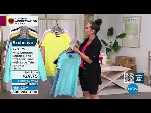 Nina Leonard Scoop Neck Sweater Tunic with Lace Trim