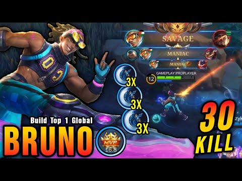 SAVAGE & 2x MANIAC!! 30 Kills Bruno The Real Monster Marksman!! - Build Top 1 Global Bruno ~ MLBB