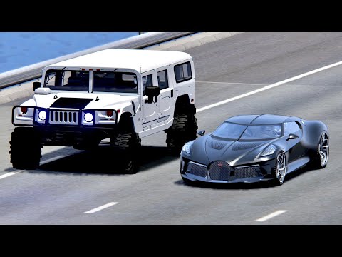 Bugatti La Voiture Noire vs Hummer H1 Monster - Drag Race 20 KM