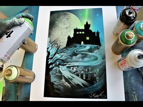 Halloween Spooky castle - SPRAY PAINT ART by Skech Video