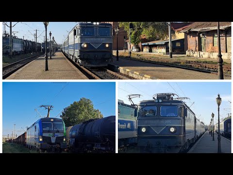 Două trenuri de călători și un tren de marfă in stația CFR Suceava