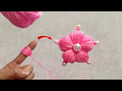 DIY Super Easy Woolen Flower Making using Finger - Embroidery Flower Making using Finger - Diy