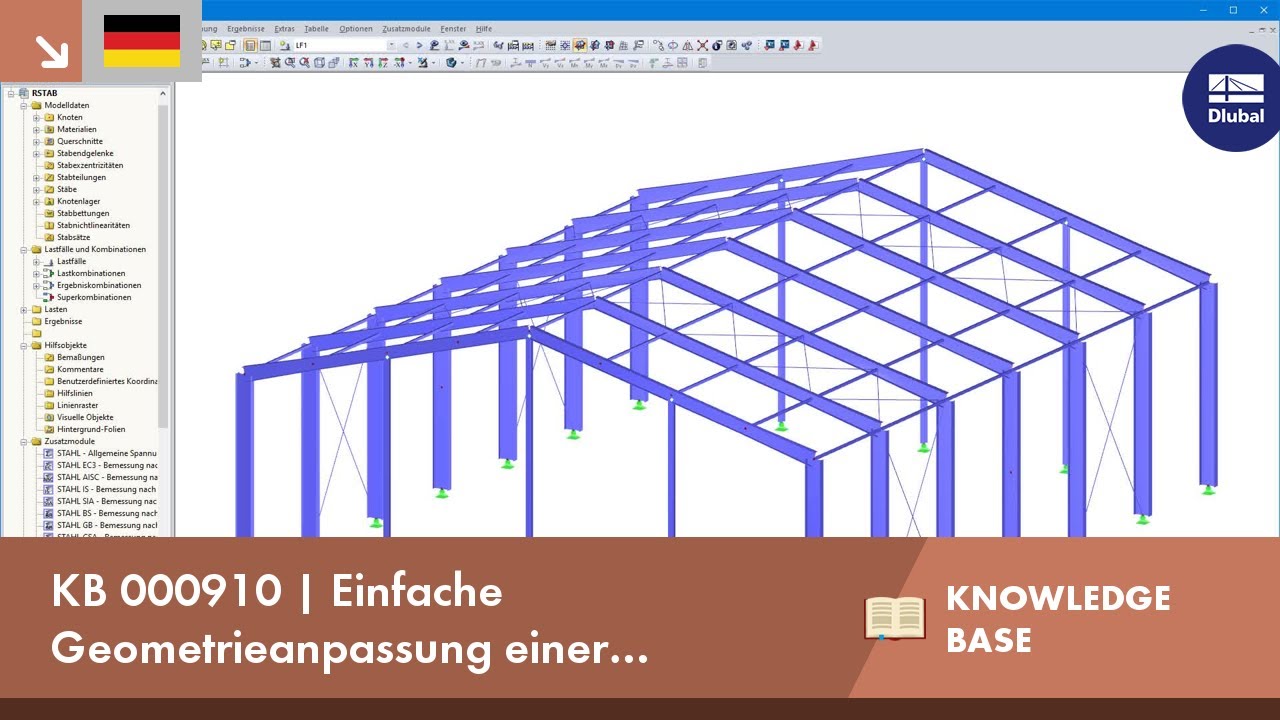 KB 000910 | Einfache Geometrieanpassung einer 3D-Halle: Dachneigung und Rahmenabstand