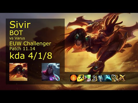 Sivir ADC & Thresh vs Varus & Blitzcrank - EUW Challenger 4/1/8 Patch 11.14 Gameplay