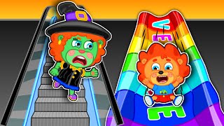 Lion Family | Got a Slide for Going Down the Stairs! Makes DIY Stair Slide for Kids | Cartoon
