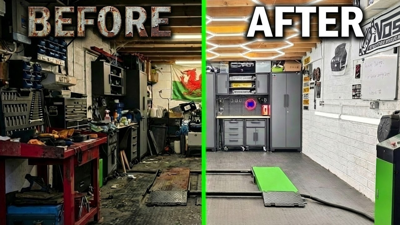 BUDGET DREAM GARAGE MAKEOVER! TINY GARAGE INTO A FUNCTIONING WORKSHOP WITHOUT ELECTRICITY!
