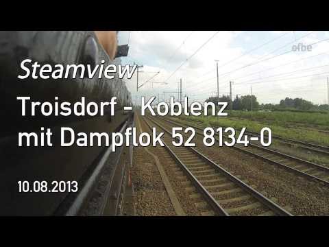 Cab Ride | Führerstandsmitfahrt Dampflok Troisdorf - Koblenz entlang des Rheins | 52 8134 | GoPro