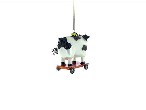 Spotted Cow Ice Skating - Blown Glass Christmas Ornament (CC-0162)