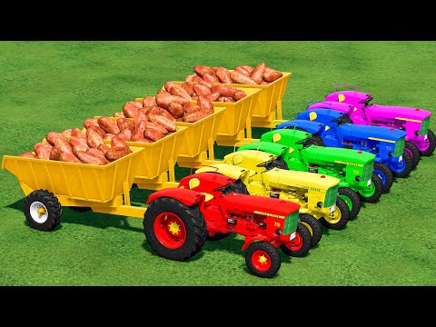 LOAD & TRANSPORT RED POTATOES WITH MINI JOHN DEERE TRACTORS! Farming Simulator 22
