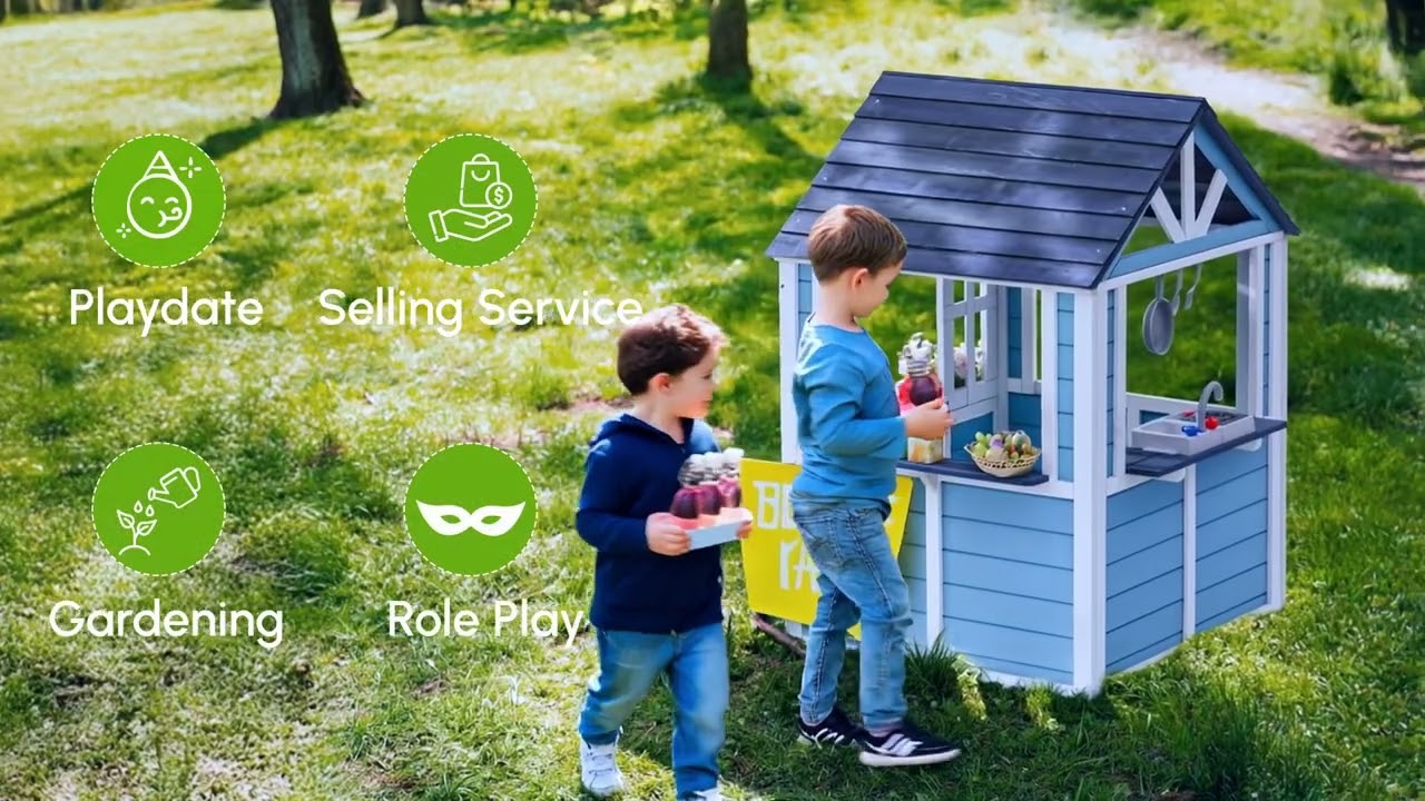 Robud ROBUD Wooden Playhouse, Blue Wood, Blue/White Robud ROBUD Wooden Playhouse, Blue Wood, Blue/White