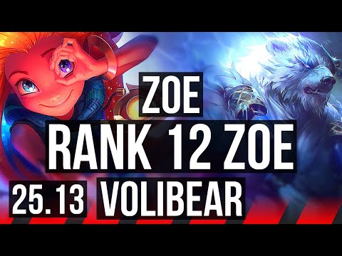 ZOE vs VOLIBEAR (TOP) | 8 solo kills, 1000+ games, 10/3/6, Rank 12 Zoe | NA Grandmaster | 25.13