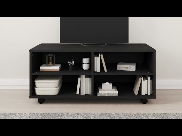 Vidéo teaser pour 800181 vidaXL TV Cabinet with Castors Black 90x35x35 cm Engineered Wood
