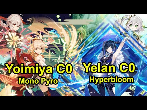4 star weapons Yoimiya C0 mono pyro & Yelan C0 hyperbloom spiral abyss 3.3 floor 12 genshin impact