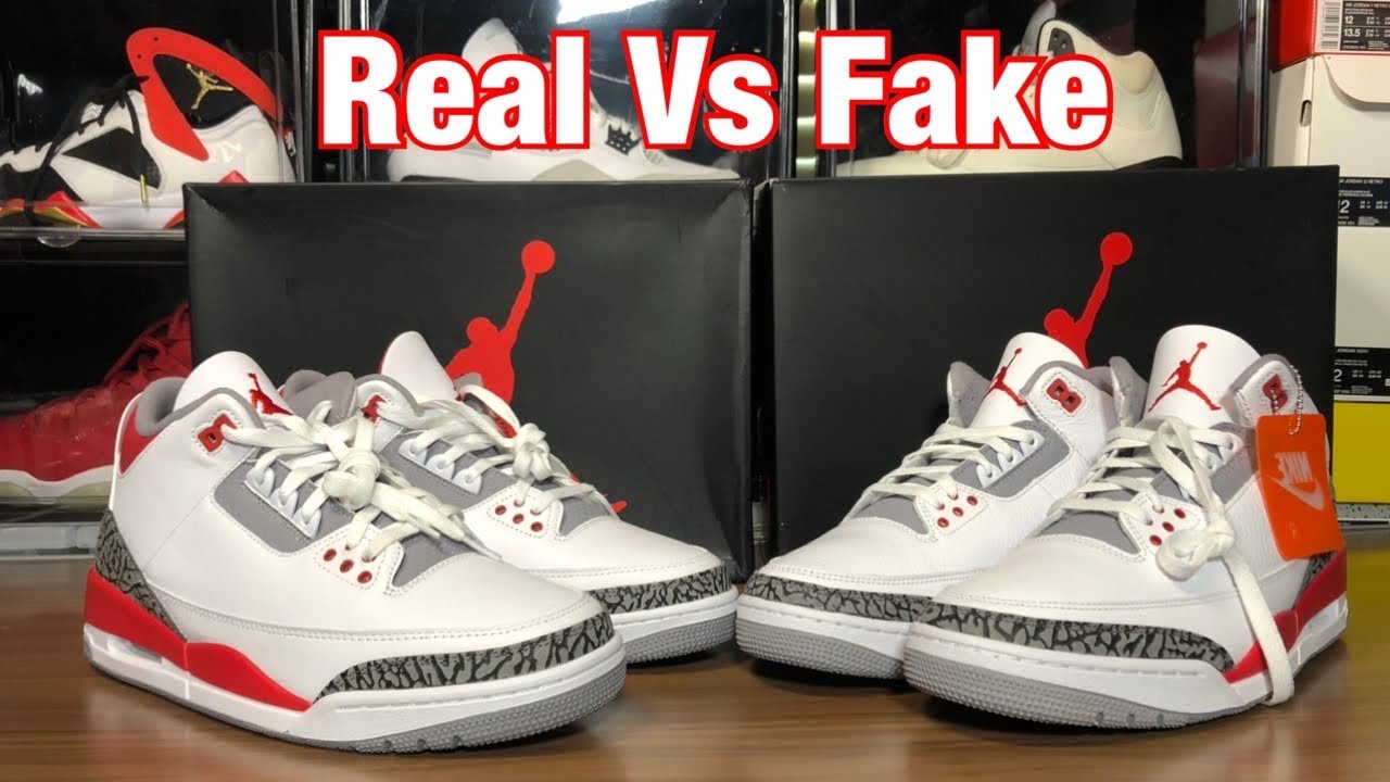 Air Jordan 3 Fire Red Real Vs Fake Review.  W Blacklight and weight comparisons