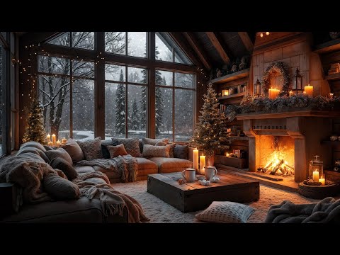 Christmas Night Winter Cabin Ambience ❄️🔥 Cozy Fireplace & Snowy Forest View