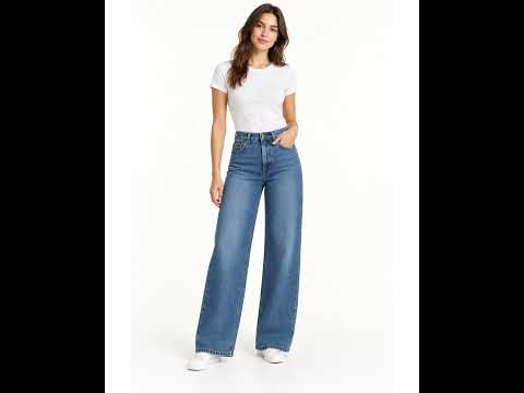 Women’s High-Rise Wide-Leg Denim Jeans for Export video 3