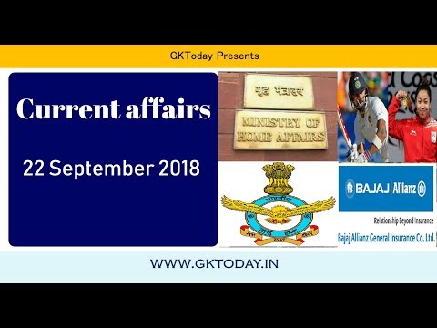 Current Affairs September 22, 2018: English MCQs