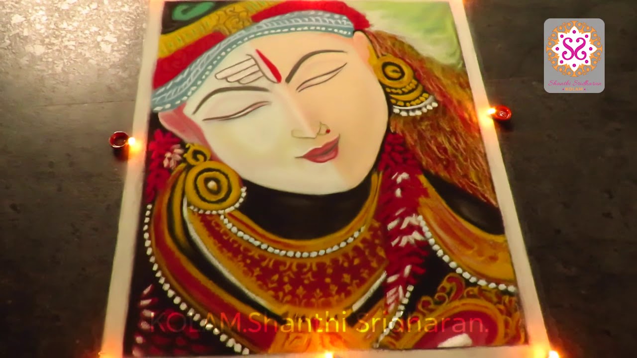 Portrait rangoli of god by shanthi sridharan