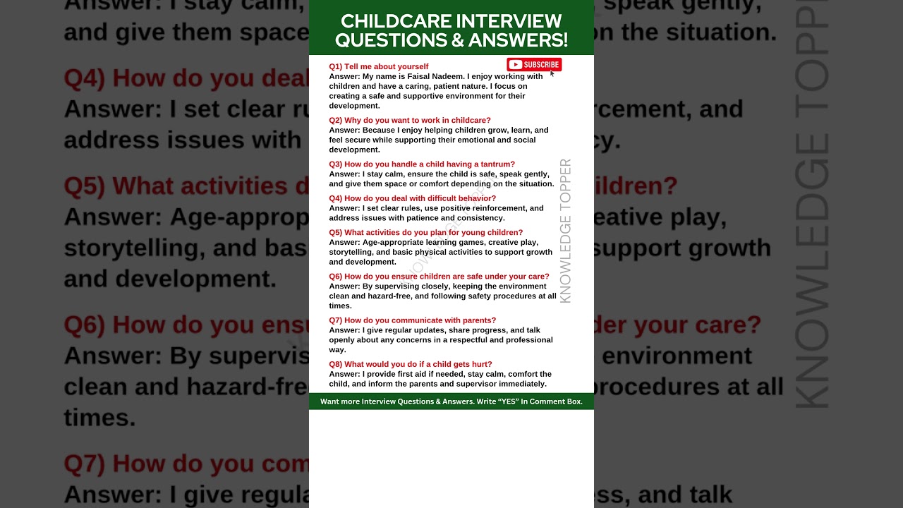 Childcare Interview Questions and Answers | Childcare Job Interview Questions and Answers