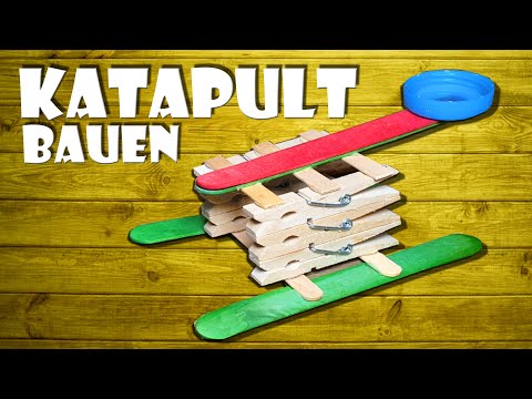 bester Katapult aus Wäscheklammern bauen, klein aber oho - build a catapult clothespins DIY [4K]