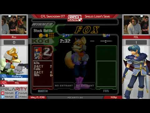CFL Smackdown 177 Melee - Ridz (Fox) vs FDL (Marth) - Losers Quarters