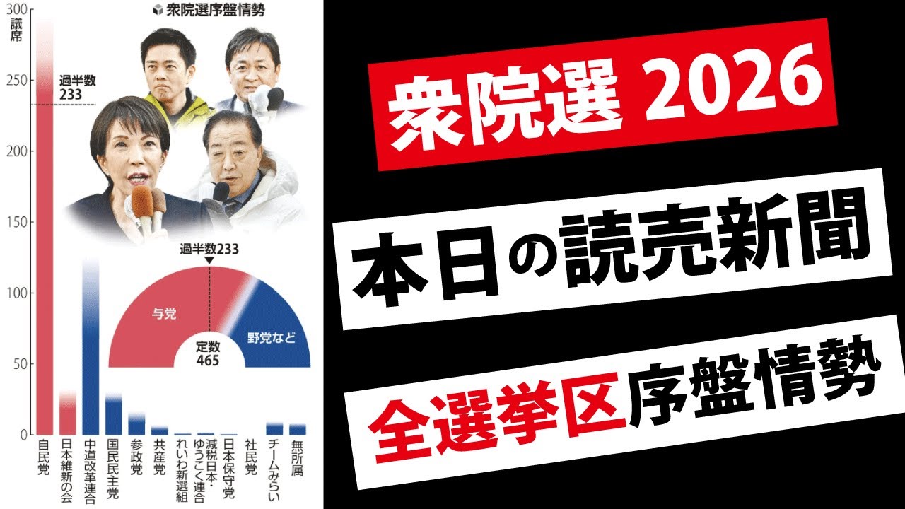【衆院選序盤情勢】ただおじさんが、新聞を読みながらブツブツ言うだけの動画【本日の読売新聞】