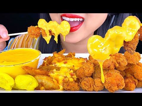 ASMR SPICY CHEESY FRIED POPCORN CHICKEN & CHEESY...
