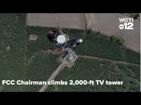 Part of a video titled FCC Chairman climbs 2,000-ft TV tower in North Carolina - YouTube