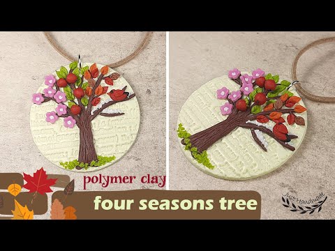~JustHandmade~ Polymer clay jewelry -  TREE  4 SEASONS - passing time - pendant - tutorial / DIY