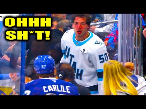 Sean Durzi arguing with Declan Carlile in the penalty box | Lightning vs Utah 2026 Highlights