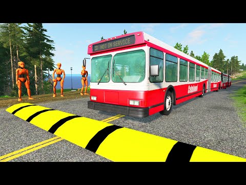 Long Bus, City Bus, School Bus vs Massive Speed Bumps - BeamNG.Drive