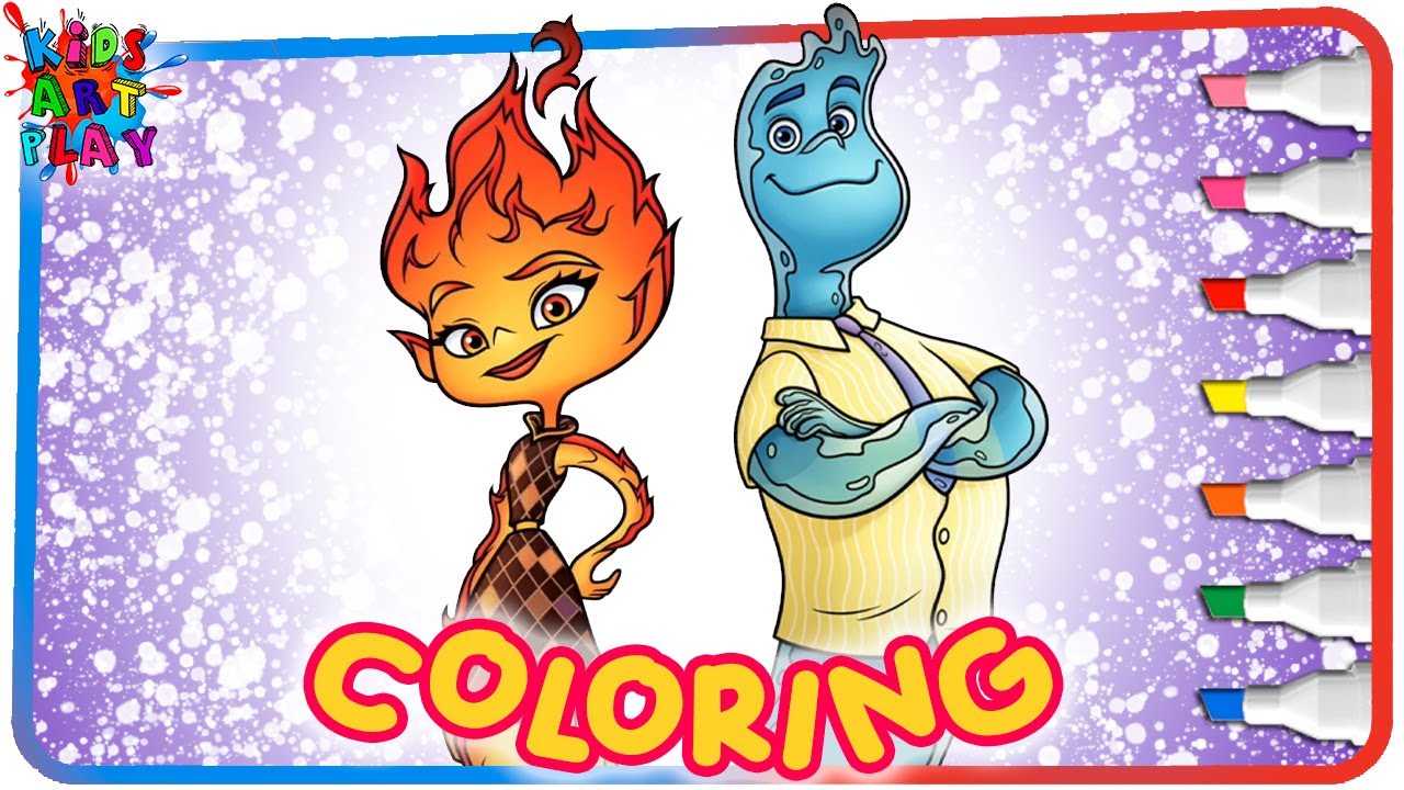 Elemental Ember and Wade Coloring book page