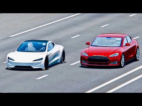 Tesla Roadster vs Tesla Model S - Drag Race