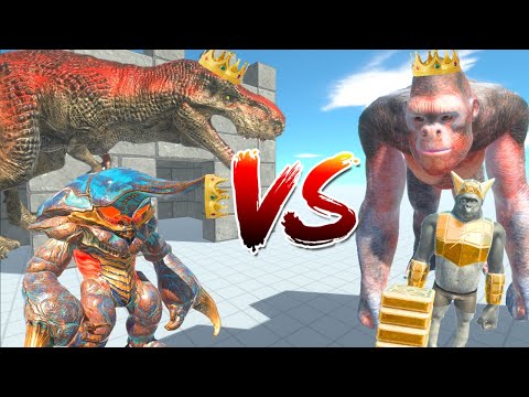 KING GORO & PRIMATES VS KING RANTHORN,  T-REX, ALIENS & DINOS - ANIMAL REVOLT BATTLE SIMULATOR