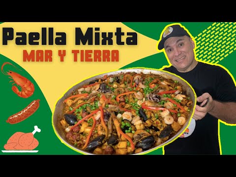Como hacer paella mixta de pollo mariscos y chorizo