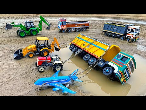 TATA Dumper Truck Accident Pulling Out Plane Swaraj Tractor JCB 3DX | Cartoon Video | Jcb Cartoon