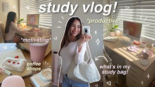 STUDY VLOG 🎧 what's in my school bag, my study tips, coffee shops, etc! *productive + motivating* 🫶🏼