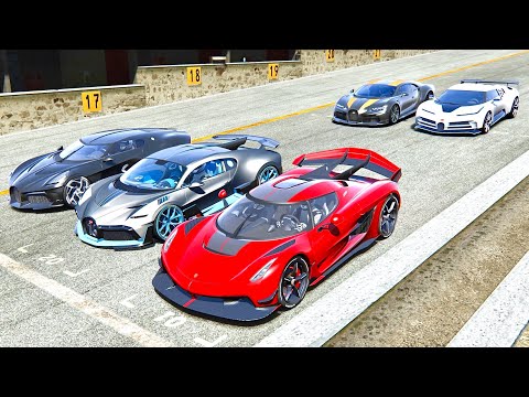Koenigsegg Jesko with SuperSonic Engine vs Bugatti Hypercars - Drag Race 20 Km