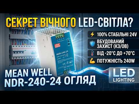 Блок питания на DIN рейку Mean Well NDR-240-24, 24V, 240W, 10А, IP20 - фото 1 - id-p1857217896