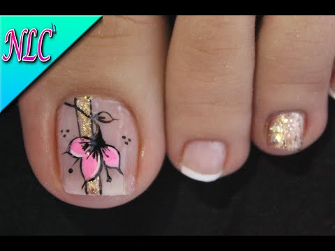 DISEÑO DE UÑAS PARA PIES FLOR Y FRANCÈS FÀCIL DE HACER – FLOWERS NAIL ART – FRENCH NAIL ART – NLC