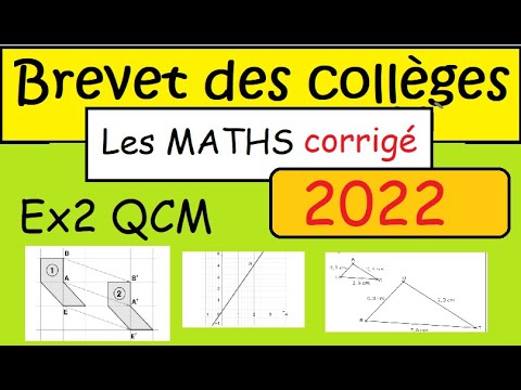 Brevet des collèges métropole 2022 (DNB)- Corrigé Maths ex2 QCM