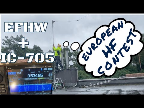 ICOM IC-705 in the HF contest: excellent receiver, 10W into EFHW antenna, but QSK impossible.