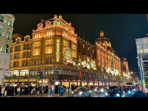 London Christmas Lights Windows Shopping Harrods & Harvey Nichols London Walk 2025 4K HDR