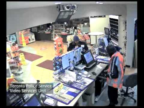 Surveillance video of robbery with a rifle at Finch Avenue East/Markham Road gas station