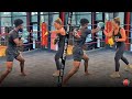 ALJAMAIN STERLING PUTTING IN WORK ON THE MITTS WITH ANN THE MITT QUEEN AFTER SANDHAGEN WIN